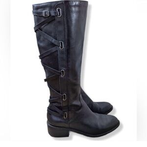 BCBGeneration Black Under the Knee Janiss Boots with Strap Detail size 6 Pre Lov